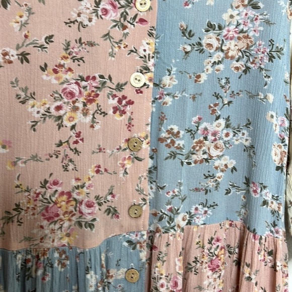 VTG Liza Lynn Pink Floral Colorblock Prairie Crinkle Maxi Button Dress Sz M - Picture 4 of 5